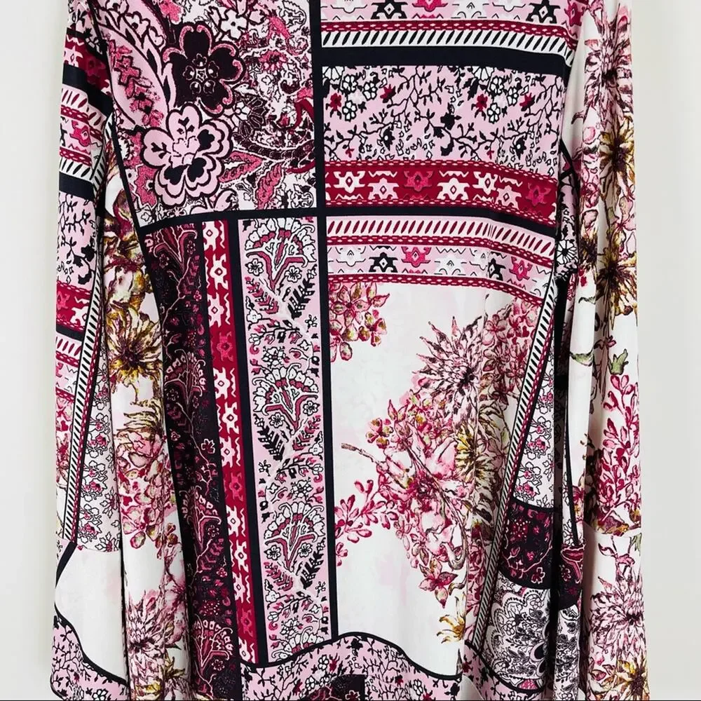Eci cream pink floral boho stretchy ruffle dress XL